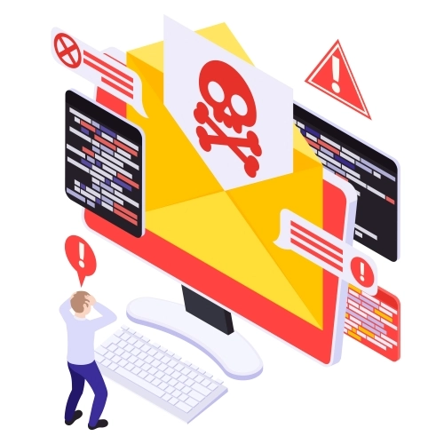 Email malware delivery warning cartoon