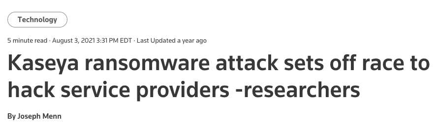 Kaseya ransomware attack news headline