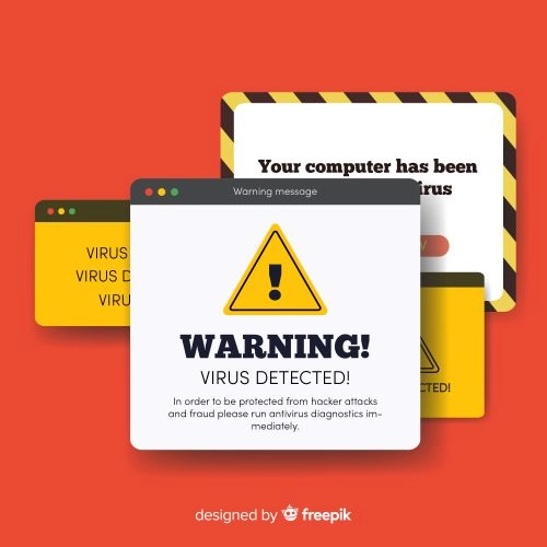 Firewall and alert icons represent security measures