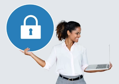 Woman analyzing email security measures at a laptop